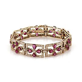 Vintage 19.50ct Diamond & Ruby 14k Rose Gold Fancy Floral Link Bracelet