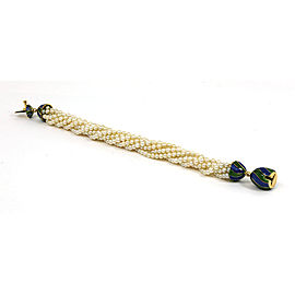 Vintage Multi-Strand Pearls & Enamel 18k Yellow Gold Bracelet