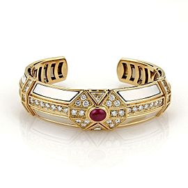 Estate 3ct Diamond & Pink Tourmaline 18k Gold & Silver Fancy Cuff Bracelet