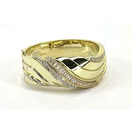 Large 3.50ct Diamond 14k Yellow Gold Wide Fancy Design Bangle Bracelet