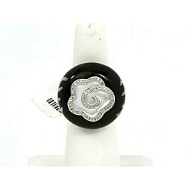 New Diamond Onyx & Mother of Pearl 18k White Gold Fancy Floral Ring