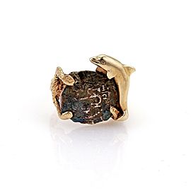 Antique Style Silver Coin 14k Yellow Gold Dolphin Textured Ring Size 4.5