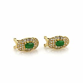 14k Yellow Gold & Jade 1ct Diamond Fancy Oval Shape Post Clip Earrings