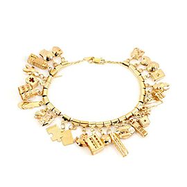 14k Yellow Gold 28 Assorted Shape & Size Dangling Charms Chain Bracelet