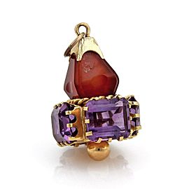 Vintage Carnelian & Amethyst Chandelier Style 18k Yellow Gold Charm Pendant