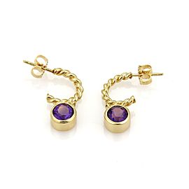 Tiffany & Co. 2ct Amethyst Dangle Charm 18k Yellow Gold Wire Hoop Earrings