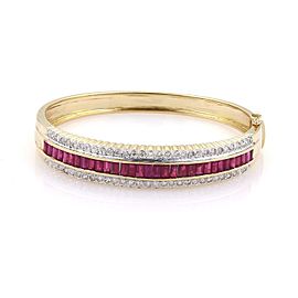 5.25ct Ruby Diamond 14k Two Tone Gold Fancy Scallop Edge Bangle Bracelet