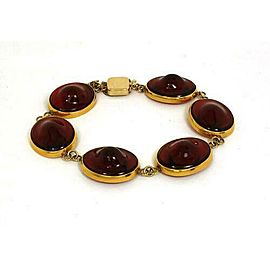 Vintage 14k Yellow Gold & Handblown Red Gem Round Link Bracelet