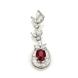 4.95ct Diamond & Ruby 18k White Gold Long Leaf Floral Drop Pendant