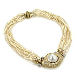 Estate 4ct Diamond 18k Gold Mabe Pearl Pendant Multi-Strand Pearl Necklace