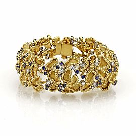 Estate 6.20ct Diamond & Sapphire 18k Yellow Gold Fancy Textured Bracelet