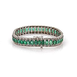 Estate 18.87ct Emerald &Diamond 14k White Gold Wide Flex Bracelet Appraisal