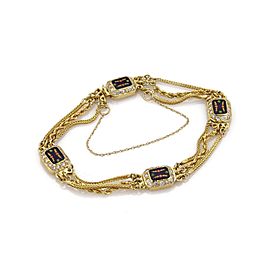 Vintage Diamond Multicolor Enamel 18k YGold Triple Chain Mughal Bracelet