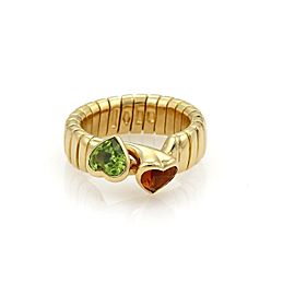 Bvlgari Bulgari 1.50ct Citrine & Peridot Hearts 18k Gold Tubogas Hook Ring