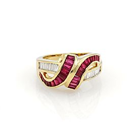 Estate 2.50ct Diamond & Ruby Fancy Ribbon Style Ring in 18k Yellow Gold