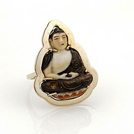 Vintage 14k Yellow Gold Hand Painted Buddha On Lotus Flower Ring Size 8.5