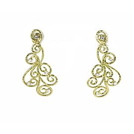 Designer Sal Paschnik Diamond 18k Yellow Gold Scroll Design Long Dangle Earrings