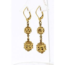 Fine Estate 14k Yellow gold Ornate Ball Shape Dangle 2" Earrings 9.5 Grams