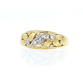 18K YELLOW GOLD FLOWER DESIGN 5 DIAMONDS LADIES RING SIZE 9.25