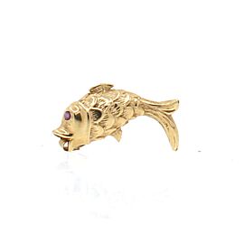 Fine Estate 14k Yellow Gold Fish Ruby Pendant