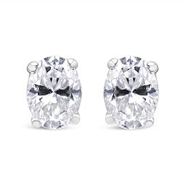 14K White Gold 1/2 Cttw Lab Grown Oval Solitaire Diamond Stud Earrings (F-G Color, VS2-SI1 Clarity)