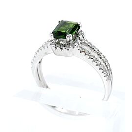 Estate 14k White Gold Green Stone .50ct Round Diamonds Size 8