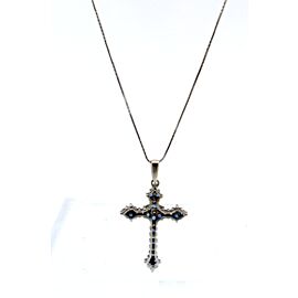 Fine Estate White Gold Diamond Sapphire Cross Pendant 18" Necklace