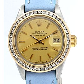 Ladies Vintage ROLEX Oyster Perpetual Datejust Gold Dial Turquoise Strap