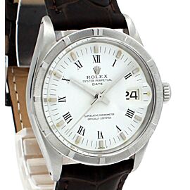 Men VINTAGE Rolex Oyster Perpetual Date Stainless Steel White Roman Buckley