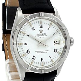 Men VINTAGE Rolex Oyster Perpetual Date Stainless Steel White Roman Buckley