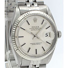 Men VINTAGE Rolex Oyster Perpetual Date Stainless Steel Silver Stick Watch