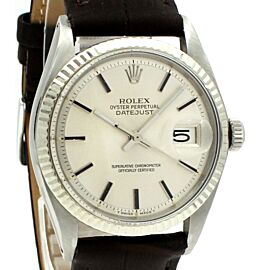 Men VINTAGE Rolex Oyster Perpetual Date Stainless Steel Silver Stick Watch