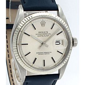 Men VINTAGE Rolex Oyster Perpetual Date Stainless Steel Silver Stick 36mm Watch