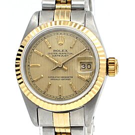 ROLEX Oyster Perpetual Datejust 26mm Gold Tapestry Dial Ladies Watch