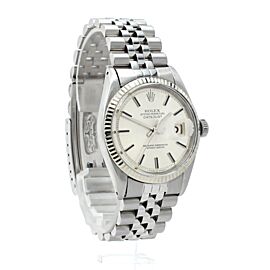 Mens Vintage ROLEX Oyster Perpetual Datejust 36mm Silver Dial White Gold Steel