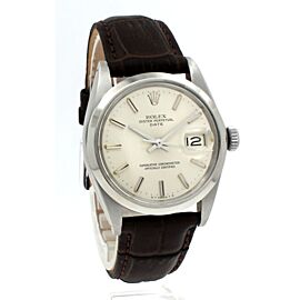 Mens VINTAGE Rolex Oyster Perpetual Date Stainless Steel Silver Dial 34mm Watch