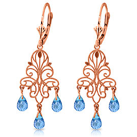 3.75 CTW 14K Solid Rose Gold Chandelier Earrings Natural Blue Topaz