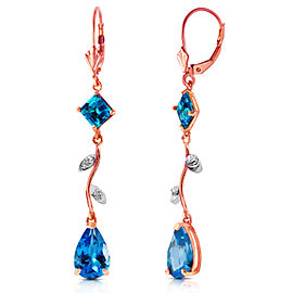 3.97 CTW 14K Solid Rose Gold Chandelier Earrings Natural Diamond Blue Topaz