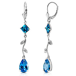 3.97 CTW 14K Solid White Gold Chandelier Earrings Natural Diamond Blue Topaz