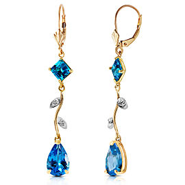 3.97 CTW 14K Solid Gold Chandelier Earrings Natural Diamond Blue Topaz