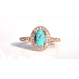 Natural Turquoise 18k Rose Gold Halo Diamond Engagement Ring