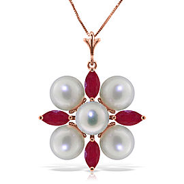 6.3 CTW 14K Solid Rose Gold Necklace Ruby Cultured Pearl