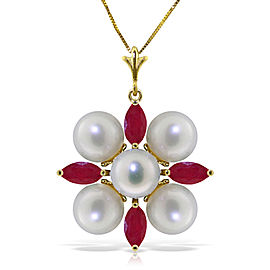 6.3 CTW 14K Solid Gold Necklace Ruby Cultured Pearl