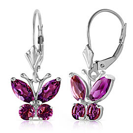 1.24 CTW 14K Solid White Gold Butterfly Earrings Natural Amethyst