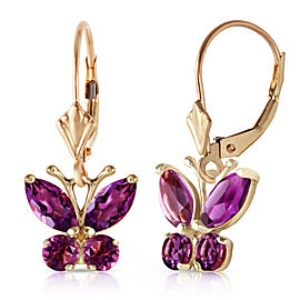 1.24 CTW 14K Solid Gold Butterfly Earrings Natural Amethyst