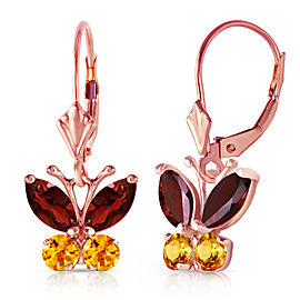 1.24 CTW 14K Solid Rose Gold Butterfly Earrings Garnet Citrine