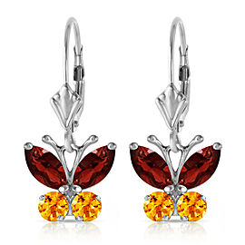 1.24 CTW 14K Solid White Gold Butterfly Earrings Garnet Citrine