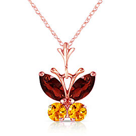 0.6 CTW 14K Solid Rose Gold Butterfly Necklace Garnet Citrine