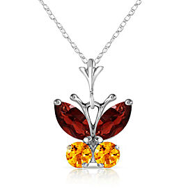 0.6 CTW 14K Solid White Gold Butterfly Necklace Garnet Citrine