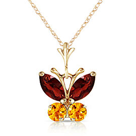 0.6 CTW 14K Solid Gold Butterfly Necklace Garnet Citrine